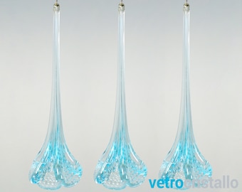 Aquamarine Murano Glass Flower Pendants: Chandelier Replacement (Set of 3)