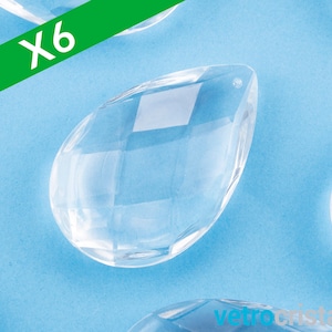 Set 6 pcs Almond drop pendant Venetian glass height 76 mm mesh design, for chandelier restoration