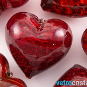 3 x Murano glass heart beads 30 mm Submerged dark red glass with aventurine through hole for costume jewelry