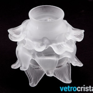 Geätzter Blumenkelch Muranoglas-Lüster Ersatz-Lampenschirm Höhe 11cm. Loch Ø 4,5 cm, für Tischlampe