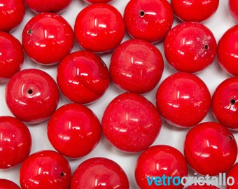 Murano glass beads 16 mm, red paste glass with through hole for DIY costume jewelry.