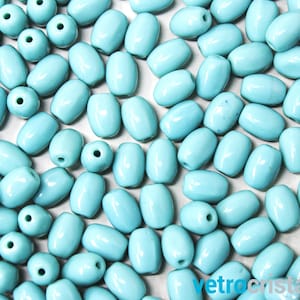 100 gr 6mm aquamarine glossy paste vintage pearl made in Czech Republic with through hole for DIY bijoux