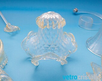 Coppa di ricambio in vetro di Murano Ø17 cm colore trasparente e oro, lampadario in vetro di restauro Made in Italy