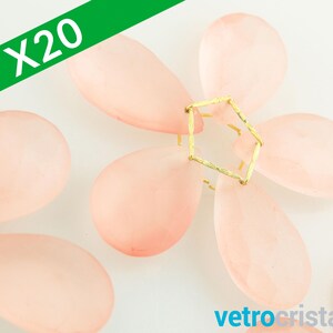 Set of 20 pieces facetted pink-coloured satin-finish Murano glass crystal flower diameter 80 mm with clip, vintage decorative flower