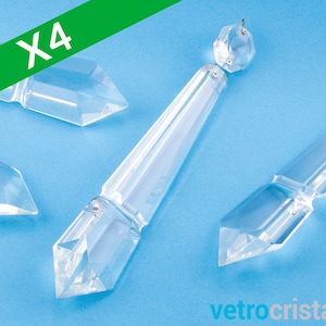May include: Set of four clear crystal teardrop prisms, each with a faceted design and a small metal loop at the top.  X4.