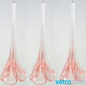Set 3 Stück Blumen Anhänger 12 cm altrosa in Fogo für Murano Glas Kronleuchter, Ersatz für venezianische Kronleuchter