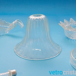 Lamp holder cup, glass replacement for Venetian-style chandeliers, 18cm Ø pure transparent color, bell shape