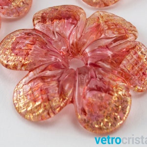 Handmade ruby and gold color Murano glass flower rosette Ø50 mm with central hole, decoration and chandelier replacement image 1