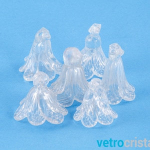 Set 6 pcs Flower bell pendant Murano glass crystal clear, replacement for chandeliers