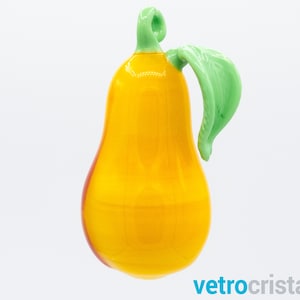 Pendente pera gialla, frutto in vetro di Murano a lume