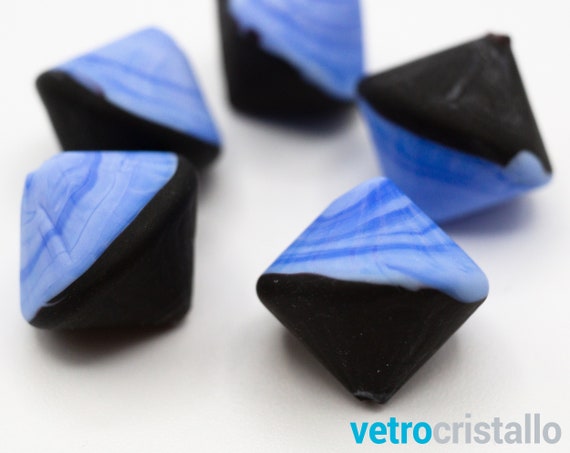 Lot De 100 Perles Vintage En Verre - Forme Triangle, Bicolore Transparent/noir, Fabrication Française