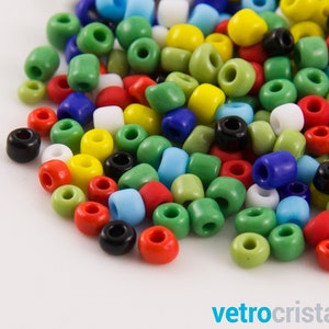 Mix conteria beads 4.5 mm glass paste yellow, green, red, blue, black, white, light blue.