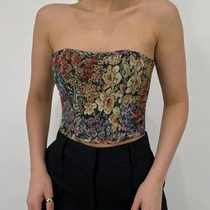 Tapestry Corset Top, Vintage Corset Top, Y2k Top, Corset Crop Top