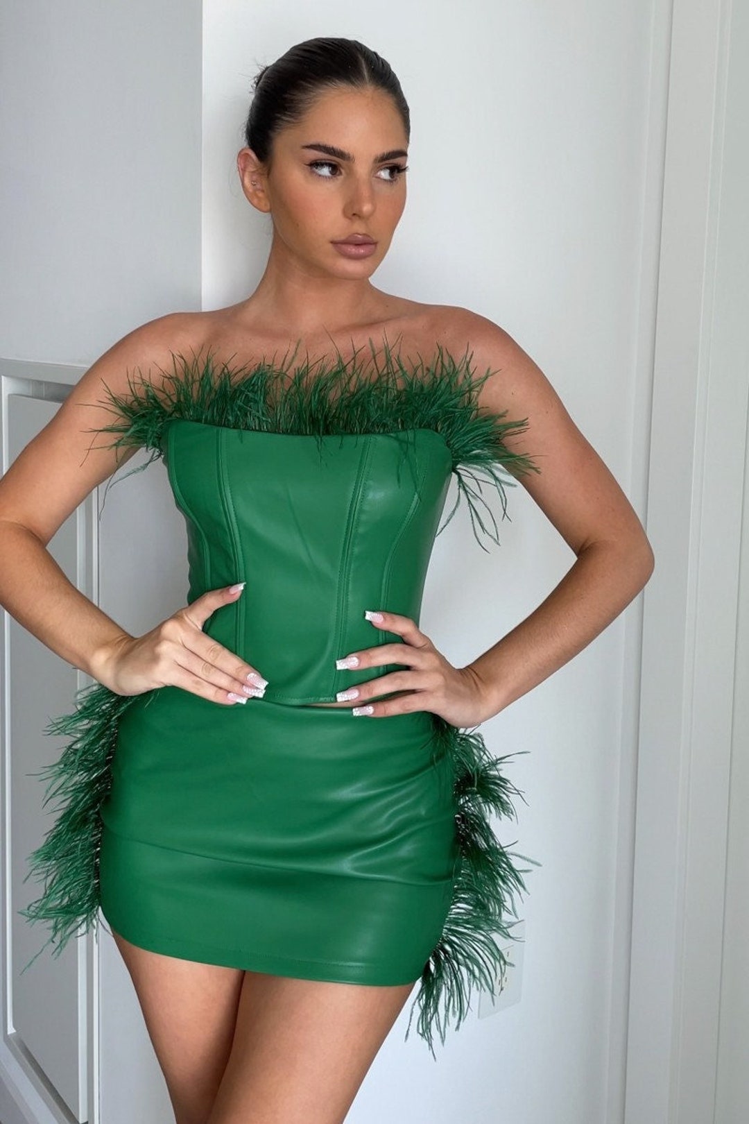 Feather Corset Top Bustier Corset Top Faux Leather Bustier Etsy