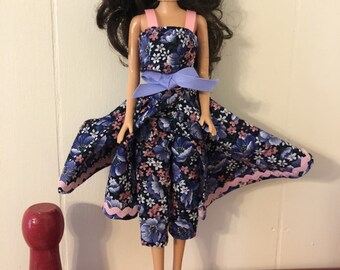 11.5" Fashion Doll Handmade 6 Piece Outfit-Vintage Pattern and Material-Includes Pants, Skirt, Top, Underwear/Panties, Shoes - FREE SHIPPING