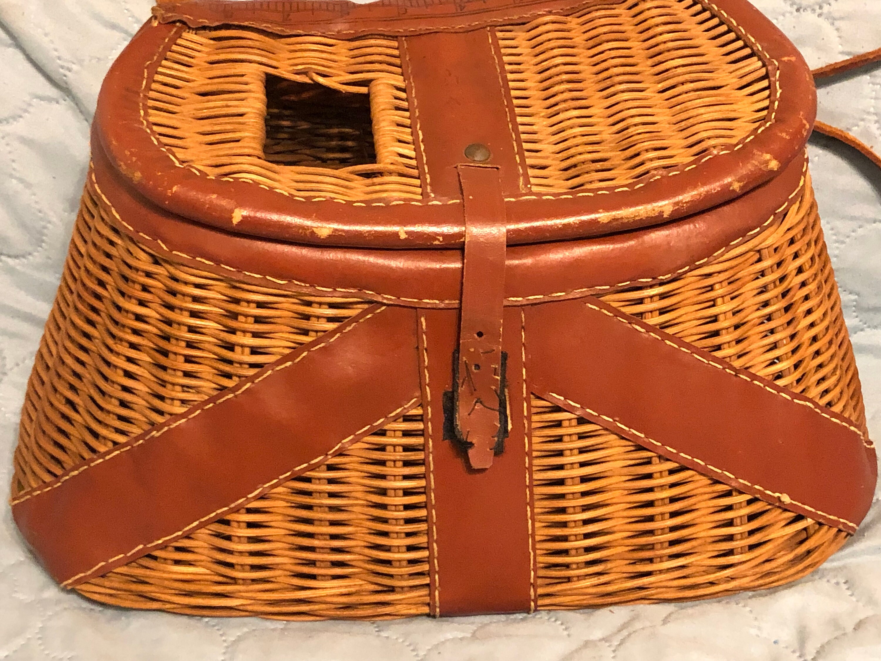 Vintage Fishing Creel/basket With Attached Leather Strap Etsy