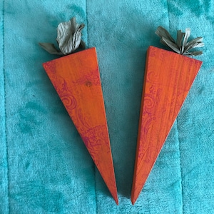 Lot of Two Wooden Carrots - Farmhouse, Easter, Tiered Tray Decor -10&quot; Long-Handmade - FREE SHIPPING
