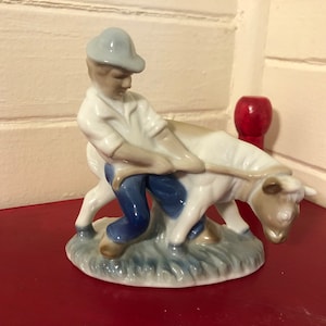 Vintage Porcelain Figurine-Man with Ox/Bull - Made In Japan - FREE SHIPPING