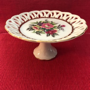Small Vintage Compote Dish - Wales -Japan - Circa 1950s - Floral Design - FREE SHIPPING