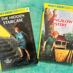 Set of 2 Vintage Nancy Drew Hardback Books-The Hidden Staircase/1987-The Bungalow Mystery/1988-FREE SHIPPING