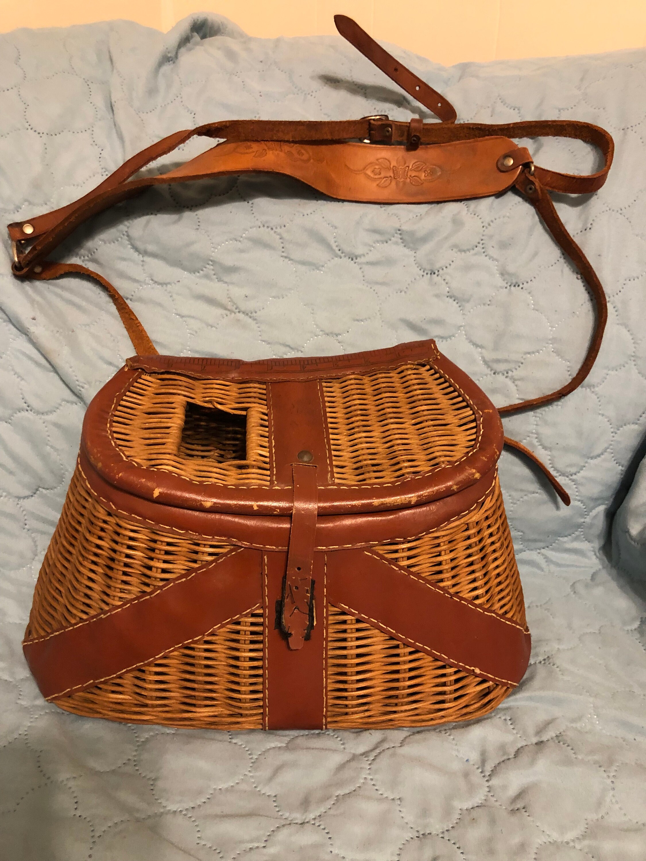 Vintage Fishing Creel/basket With Attached Leather Strap Etsy
