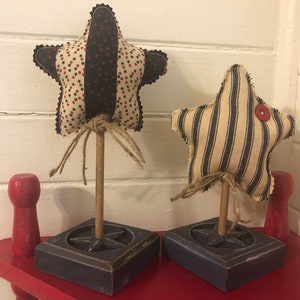 Stars and Stripes Farmhouse/Primitive Decor - Wooden With Cloth Stars - Set of  - 2 FREE SHIPPING