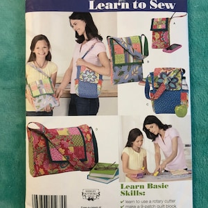Simplicity Learn To Sew Pattern #1935 - Patchwork Quilting Bags - Circa 2012 - New -FF - FREE SHIPPING