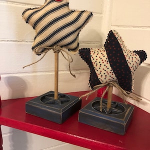 Stars and Stripes Farmhouse/Primitive Decor - Wooden With Cloth Stars - Set of  - 2 FREE SHIPPING