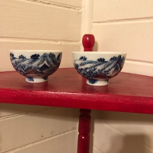 Vintage Saki Cups - Set of 2 - Blue with Gold Accents - FREE SHIPPING