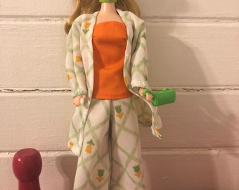 8 Piece Handmade Outfit for 11.5" Fashion Dolls-Pants, Coat, Shirt, Panties/Underwear, Choker, Shoes, Purse - FREE SHIPPING