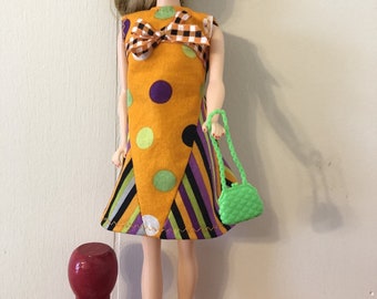 11.5" Fashion Doll Handmade  5 Piece Outfit-Made From Vintage Pattern-Includes Dress, Shoes, Purse, Underwear/Panties, Shoes - FREE SHIPPING