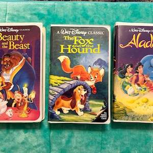 Vintage Walt Disney VHS Tapes - Beauty and the Beast, Fox and the Hound, Aladdin-FREE SHIPPING