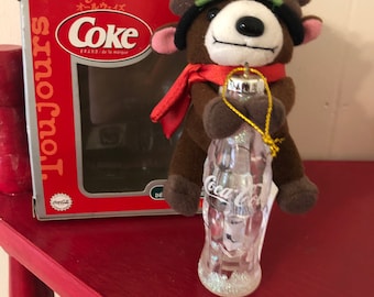 Vintage Coca-Cola Brand Christmas Ornament with Bottle and Bear - In Box - FREE SHIPPING