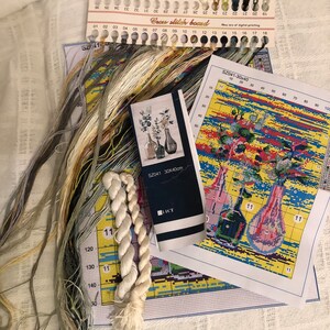 New Cross Stitch Complete with Colored Coated  11 Count Aida, Needles, Color Chart and Thread-Flowers in Vase-FREE SHIPPING
