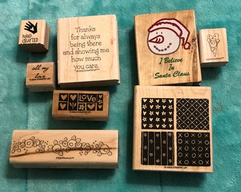 Lot of 8 Rubber Stamp Blocks - Crafts - Vintage - Wooden Backs - FREE SHIPPING