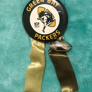 Vintage Green Bay Packers NFL Button with Ribbons and Football - FREE SHIPPING