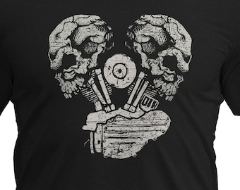 V-Twin Skull Engine Biker T-Shirt - Motorcycle Graphic Tee