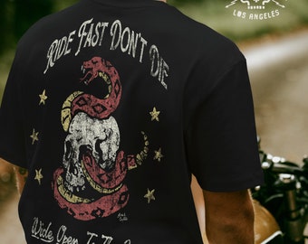 Maglietta grafica per motocicletta "Guida veloce, non morire"