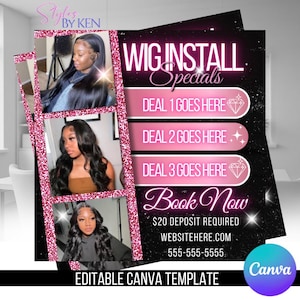 Editable Hair Stylist Flyer Template: Salon & Beauty Marketing (Canva Digital Download