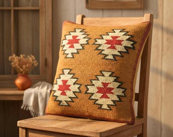 Southwestern pillow cover | Vintage Turkish Cushion | Bohemian Decor | 45x45 Handmade Throw Pillow from India