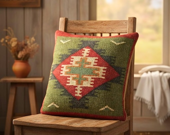 Vintage Kilim Pillow Cover 45x45 | Handwoven Jute Cover | Tribal Cushion (18x18)