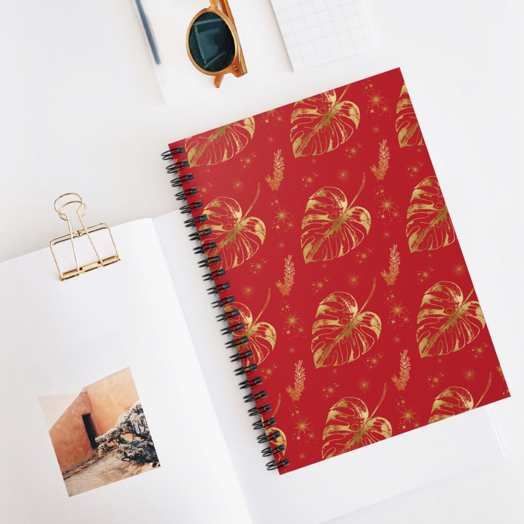 Gold Foil Accent Leaf Floral Spiral Notebook Ruled Line Etsy