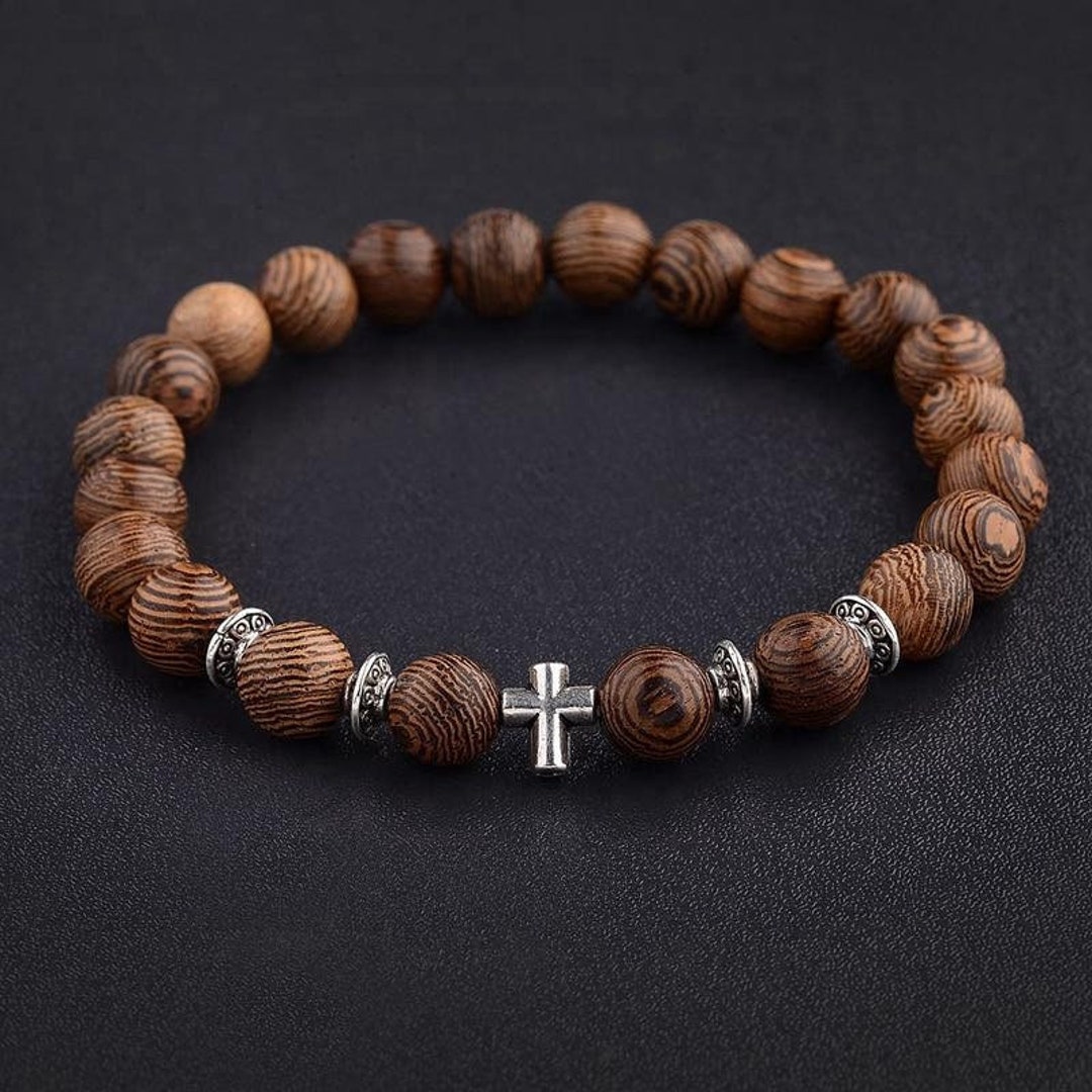 Cross Bracelet Wooden Beads Etsy
