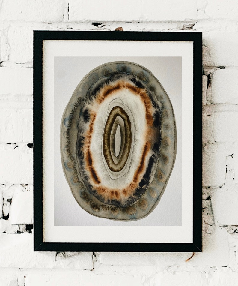 Earthy Wall Art Abstract Watercolor Painting by Rose Eads Design Crystal Black, Brown, Orange Abstract Mountain Landscape Eye Watercolor image 4