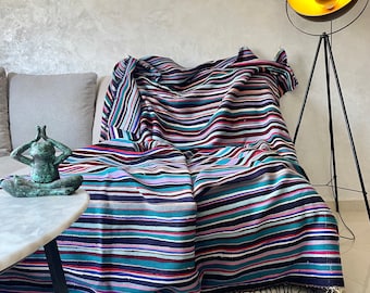 Manta bereber vintage tejida a mano: manta marroquí multicolor