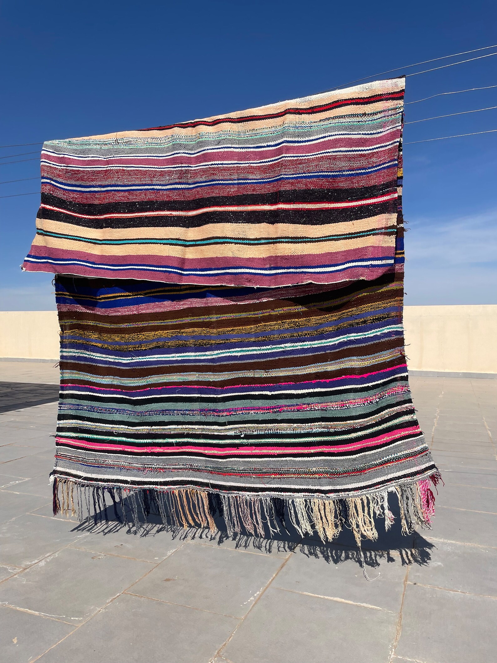 Multicoloured Vintage Handwoven Moroccan Berber Blanket - Authentic ...