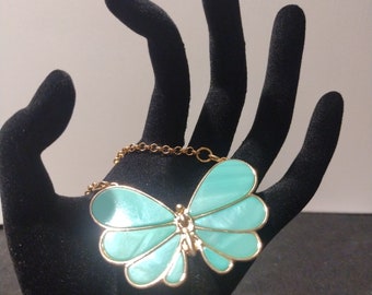 Beautiful Blue and Gold Butterfly Necklace