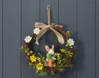 Easter Wreath For Front Door, Spring Wreath, Easter Wreath With a Bunny Sat In Middle With a Carrot