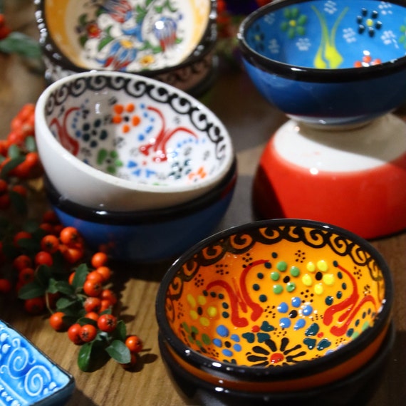 Set of 6 Mixing Embossed Small Ceramic Serving Bowls Colorful Handmade Painted thrown Pottery Turkish housewarming Gift home Gift Etsy