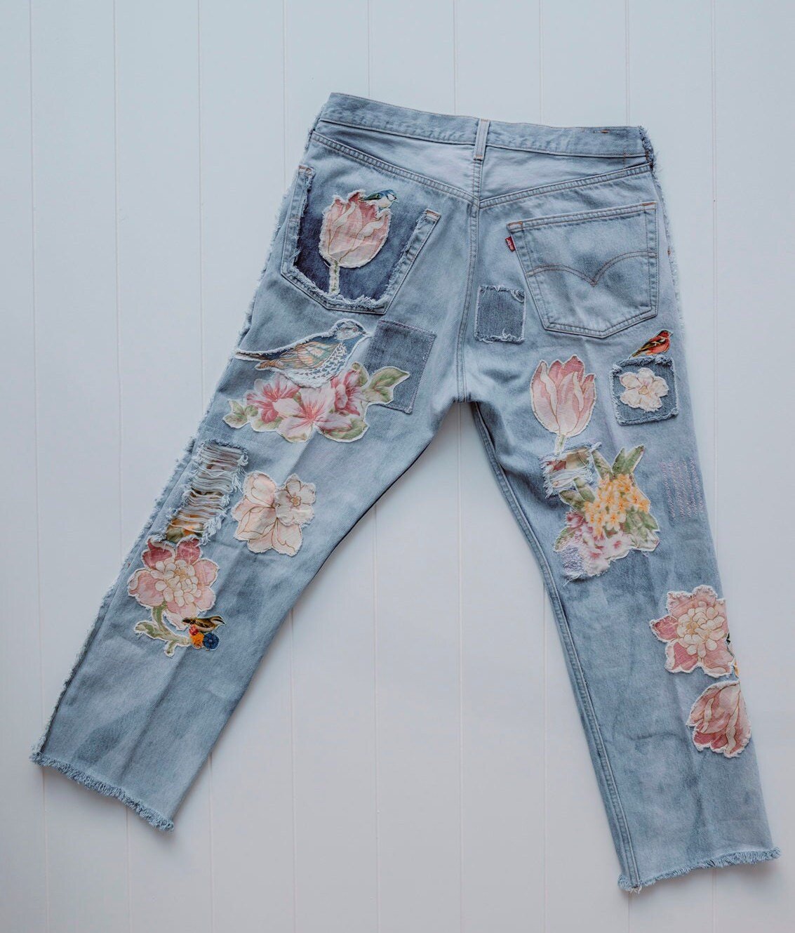 Upcycled Handmade Flower Jeans Size 34 With Adjustable Extra - Etsy